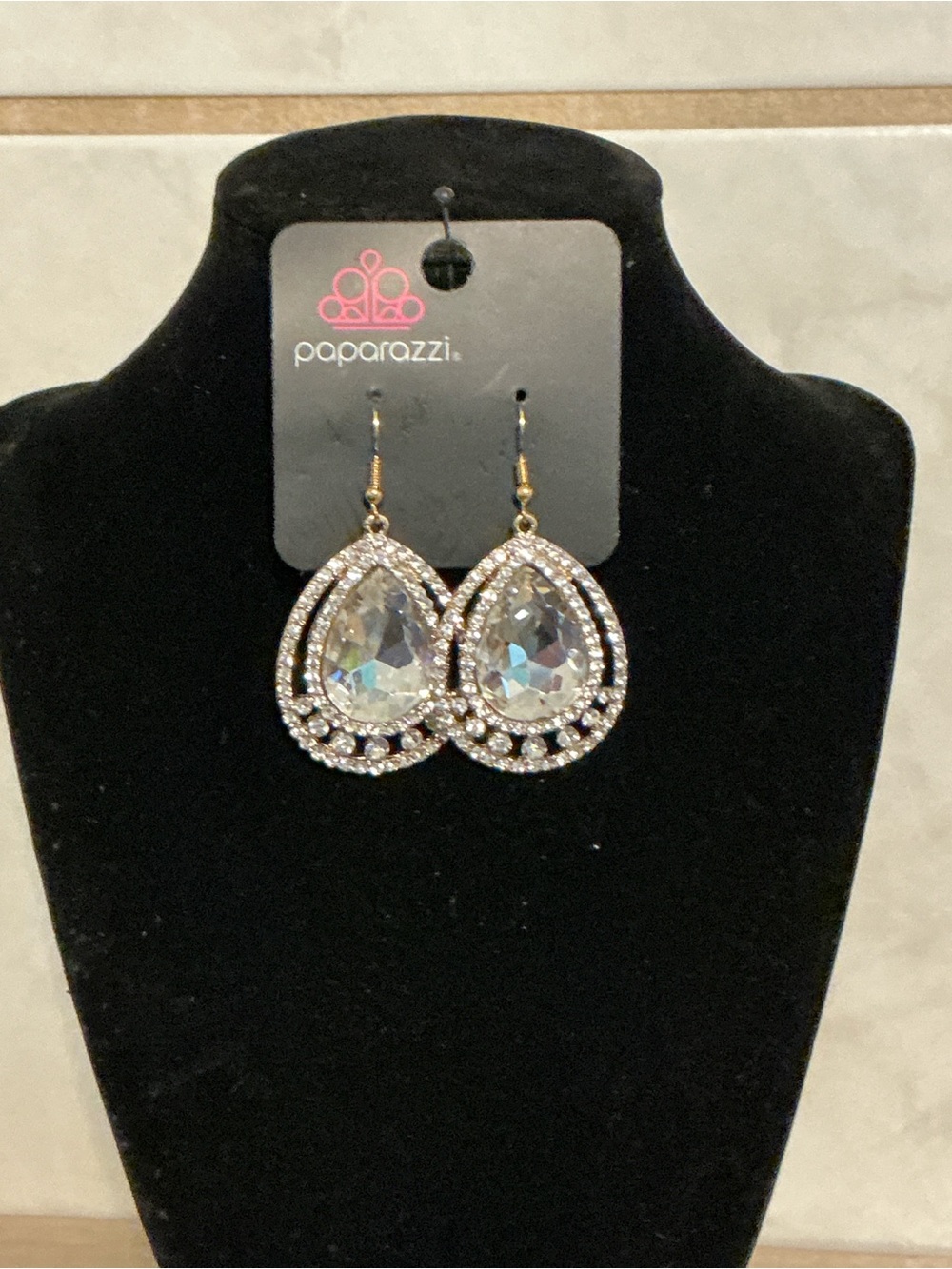 Paparazzi Clear Teardrop Halo Dangle Earrings